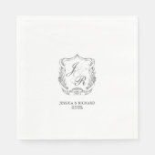 Elegante Hand Getrokken Huwelijk Monogram Crest Servet (Voorkant)