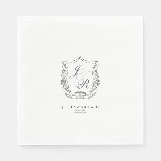 Elegante Hand Getrokken Huwelijk Monogram Crest Servet (Voorkant)