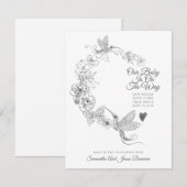 Elegante Hand Getrokken Kolibrie Floral Botanical Aankondiging (Voorkant / Achterkant)