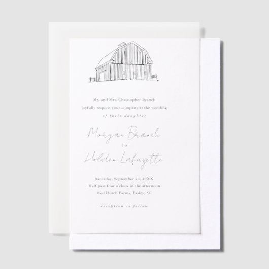 Elegante hand getrokken land schuur bruiloft vellum uitnodigingen (Offset)