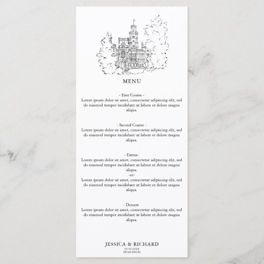 Elegante hand getrokken locatie Chateau illustrati Menu (Voorkant)