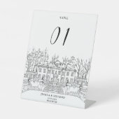 Elegante hand getrokken locatie Chateau illustrati Reclamebord Met Voetstuk (Voorkant)