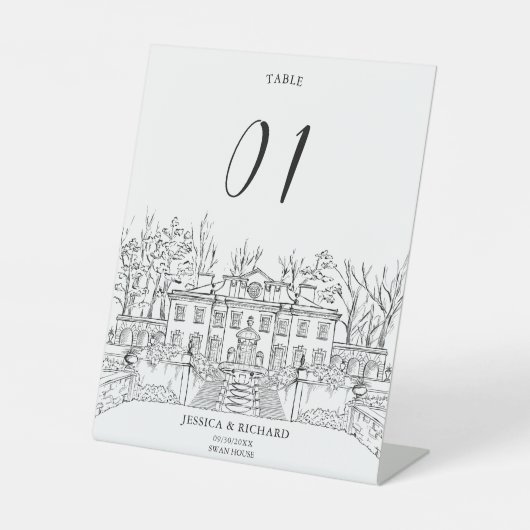 Elegante hand getrokken locatie Chateau illustrati Reclamebord Met Voetstuk (Voorkant)