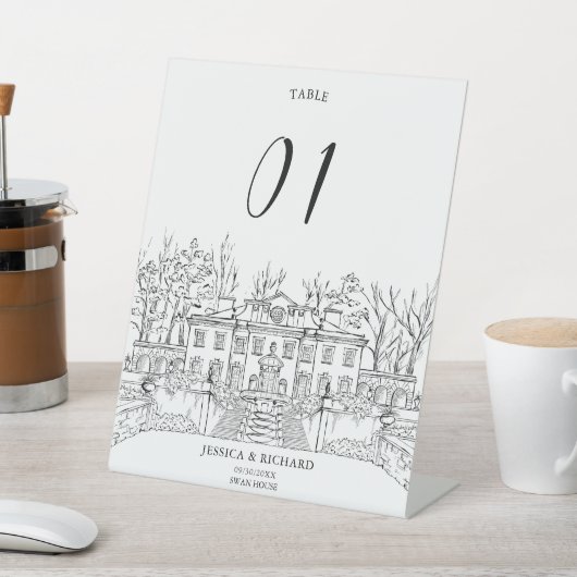 Elegante hand getrokken locatie Chateau illustrati Reclamebord Met Voetstuk (Insitu)