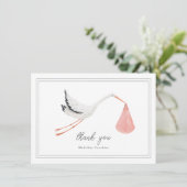 Elegante Hand getrokken ooievaar meisjes Baby show Bedankkaart (Staand voorkant)