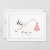 Elegante Hand getrokken ooievaar meisjes Baby show Bedankkaart (Voorkant)