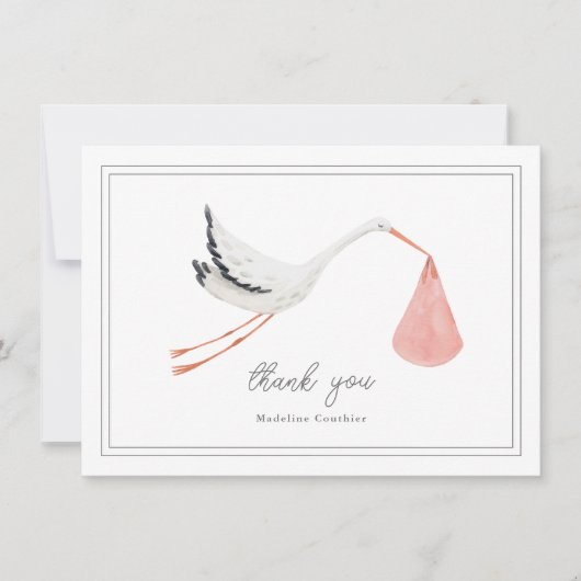 Elegante Hand getrokken ooievaar meisjes Baby show Bedankkaart (Voorkant)