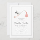 Elegante Hand getrokken ooievaar meisjes Baby show Kaart (Voorkant)