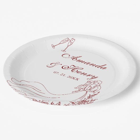 Elegante Hand getrokken paar bruiloft Papieren Bordje (Gekanteld)