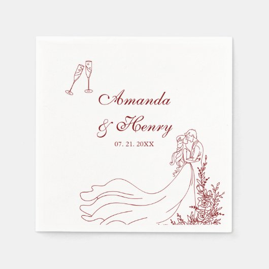 Elegante Hand getrokken paar bruiloft Servet (Voorkant)