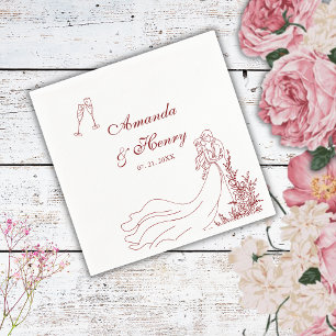 Elegante Hand getrokken paar bruiloft Servet