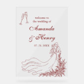Elegante Hand getrokken paar bruiloft welkom Acryl Bord (Voorkant)