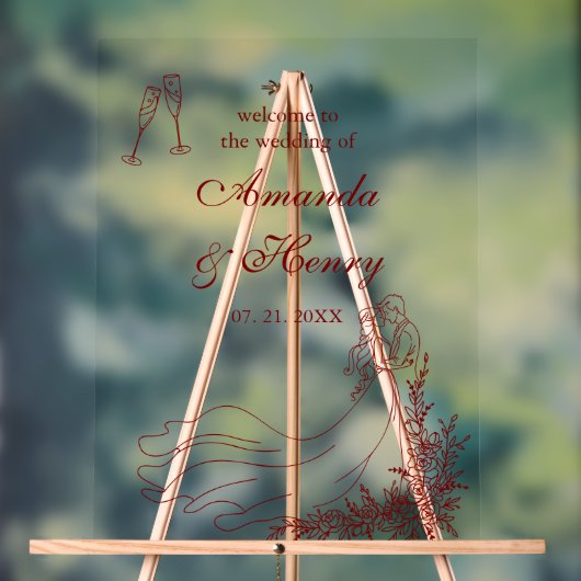 Elegante Hand getrokken paar bruiloft welkom Acryl Bord (Neutraal)