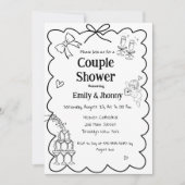 Elegante Hand getrokken paar douche Kaart (Voorkant)