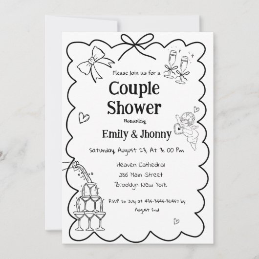 Elegante Hand getrokken paar douche Kaart (Voorkant)