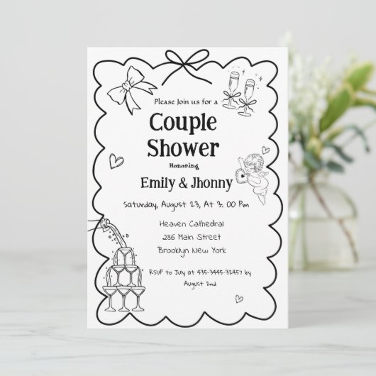 Elegante Hand getrokken paar douche Kaart (Staand voorkant)