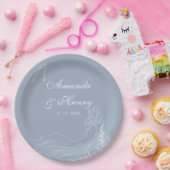 Elegante hand getrokken paar stoffige blauwe bruil papieren bordje (Feest)