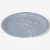 Elegante hand getrokken paar stoffige blauwe bruil papieren bordje (Gekanteld)