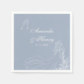 Elegante hand getrokken paar stoffige blauwe bruil servet (Voorkant)