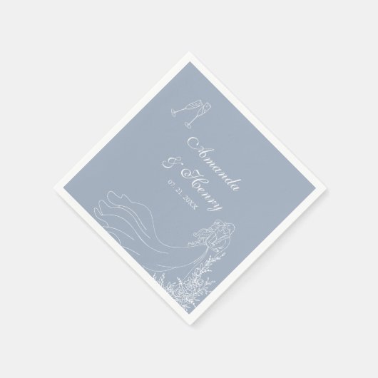 Elegante hand getrokken paar stoffige blauwe bruil servet (Hoek)