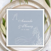 Elegante hand getrokken paar stoffige blauwe bruil servet