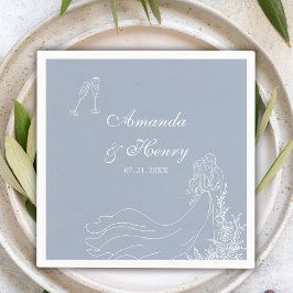 Elegante hand getrokken paar stoffige blauwe bruil servet