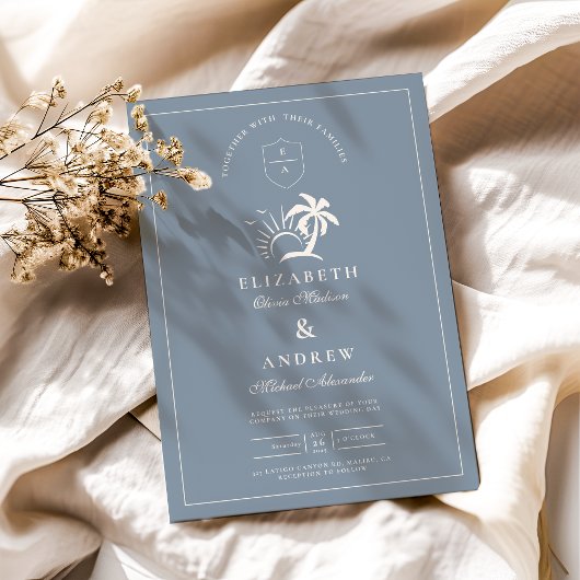 Elegante hand getrokken palmboom bruiloft kaart