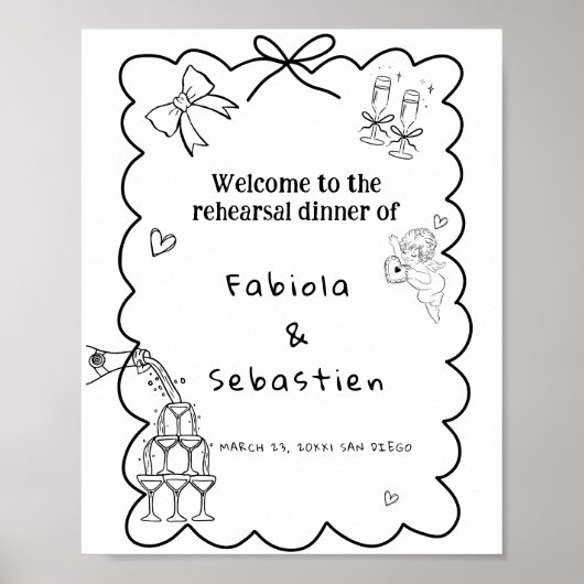 Elegante Hand Getrokken repetitie diner Welkomstbo Poster (Voorkant)
