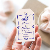Elegante hand getrokken retro blauwe bruiloft cadeaulabel