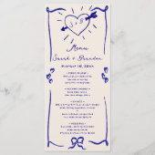 Elegante hand getrokken retro blauwe bruiloft menu (Voorkant)