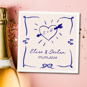 Elegante hand getrokken retro blauwe bruiloft servet