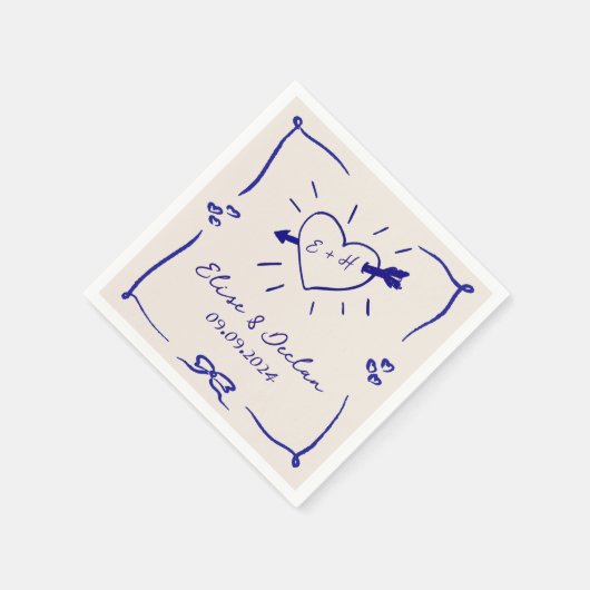 Elegante hand getrokken retro blauwe bruiloft servet (Hoek)