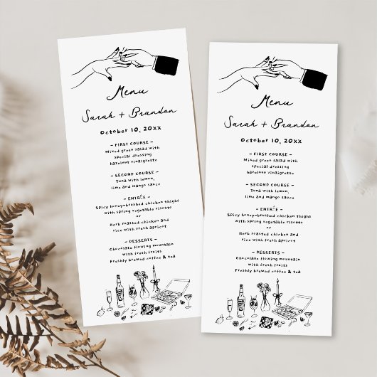 Elegante hand getrokken retro bruiloft menu