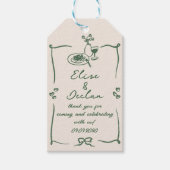 Elegante hand getrokken retro groene bruiloft cadeaulabel (Voorkant)