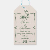 Elegante hand getrokken retro groene bruiloft cadeaulabel (Achterkant)