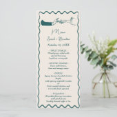 Elegante hand getrokken retro groene bruiloft menu (Staand voorkant)