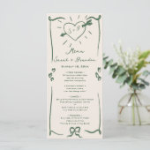 Elegante hand getrokken retro groene bruiloft menu (Staand voorkant)