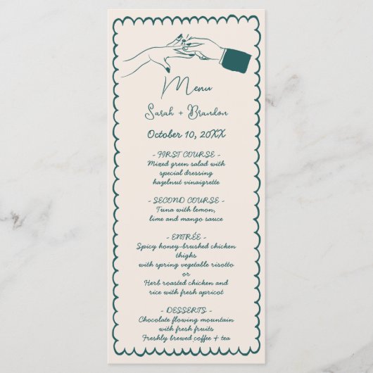 Elegante hand getrokken retro groene bruiloft menu (Voorkant)