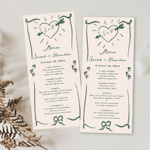 Elegante hand getrokken retro groene bruiloft menu
