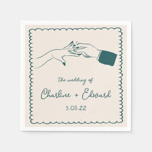 Elegante hand getrokken retro groene bruiloft servet (Voorkant)