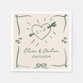 Elegante hand getrokken retro groene bruiloft servet (Voorkant)