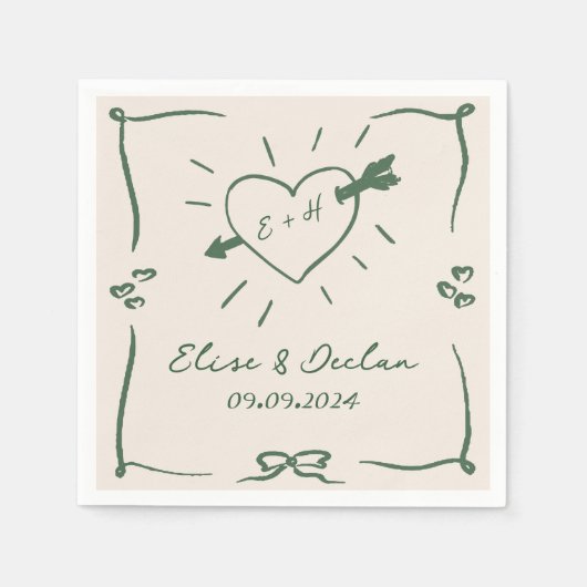 Elegante hand getrokken retro groene bruiloft servet (Voorkant)