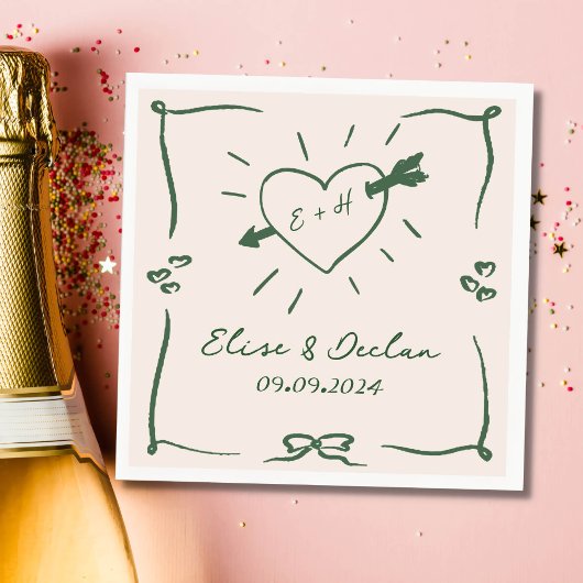 Elegante hand getrokken retro groene bruiloft servet