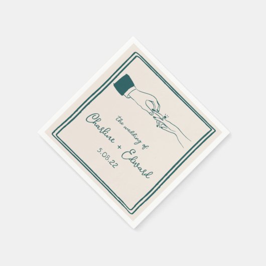 Elegante hand getrokken retro groene bruiloft servet (Hoek)