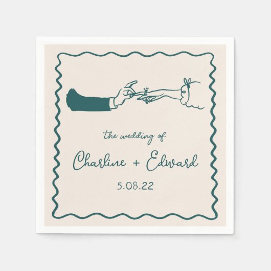 Elegante hand getrokken retro groene bruiloft servet (Voorkant)