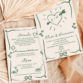 Elegante hand getrokken retro groene bruiloft uitn kaart