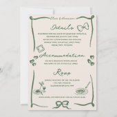 Elegante hand getrokken retro groene bruiloft uitn kaart (Achterkant)