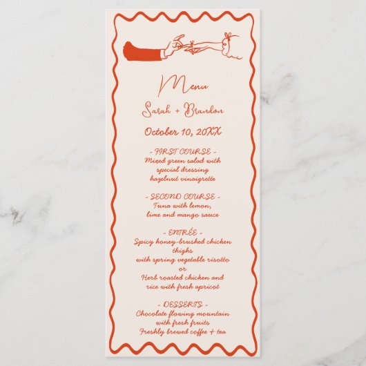 Elegante Hand getrokken Retro Sinaasappel bruiloft Menu (Voorkant)