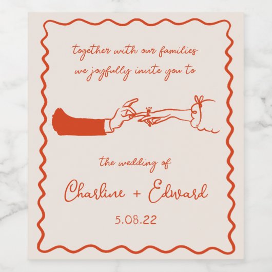 Elegante Hand Getrokken Retro Sinaasappel Trouwwij Wijn Etiket (Enkel label)