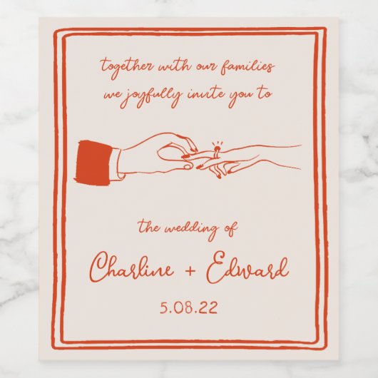 Elegante Hand Getrokken Retro Sinaasappel Trouwwij Wijn Etiket (Enkel label)